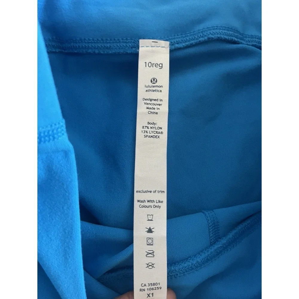 Lululemon High Rise Aqua Blue Leggings Size 10R Long Leg 34 Inseam Yoga Pants